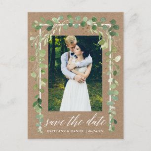 Kalligrafie Botanischer Save the Date Kraft Ankündigungspostkarte