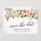 Kalligrafie Coral Floral Save the Date Postkarte (Vorne/Hinten)
