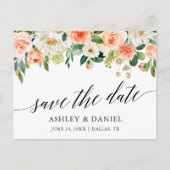 Kalligrafie Coral Floral Save the Date Postkarte (Vorderseite)