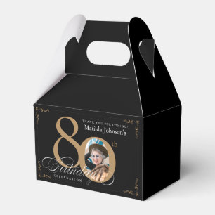 Kalligrafie Custom Foto Black Gold 80. Geburtstag Geschenkschachtel