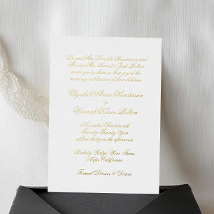Kalligrafie Echtgold & Weiß Klassische Hochzeit Folieneinladung