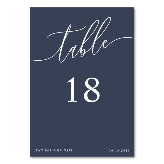 Kalligrafie einfache Navy Schrift Beschriftung Sit Tischnummer (Vorderseite)