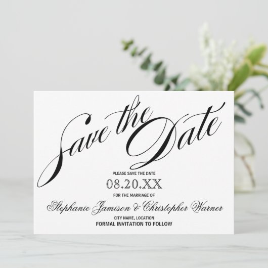 Kalligrafie Elegance Script Save the Date (Stehend Vorderseite)