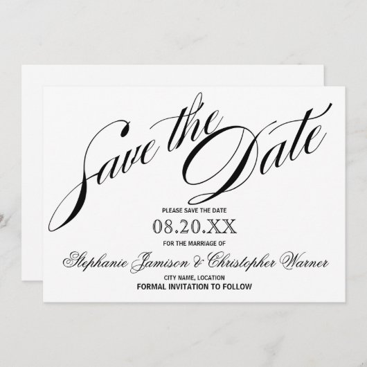 Kalligrafie Elegance Script Save the Date (Vorne/Hinten)