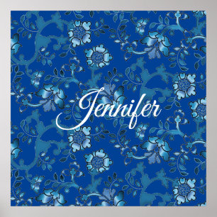 Kalligrafie Elegant Blaue Florale Benutzerdefinier Poster