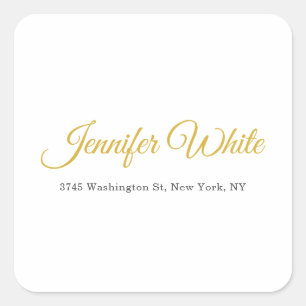 Kalligrafie Elegant Gold & Weiß Fett Retro Name Quadratischer Aufkleber