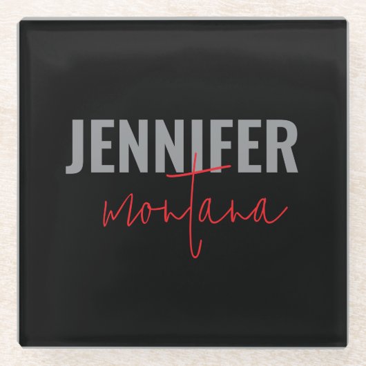 Kalligrafie Elegant Schlicht Name hinzufügen Glasuntersetzer (Vorderseite)
