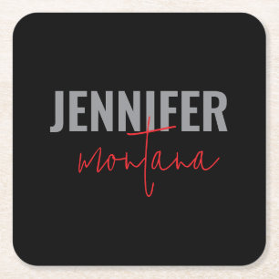 Kalligrafie Elegant Schlicht Name hinzufügen Rechteckiger Pappuntersetzer