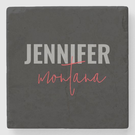 Kalligrafie Elegant Schlicht Name hinzufügen Steinuntersetzer (Vorderseite)