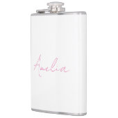 Kalligrafie Eleganter Rosa Weißer Individuelle Nam Flachmann (Links)