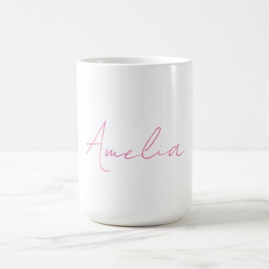 Kalligrafie Eleganter Rosa Weißer Individuelle Nam Kaffeetasse (Mittel)