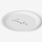 Kalligrafie Eleganter Schwarz-weißer Schlichter Na Pappteller (Schrägansicht)