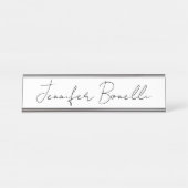 Kalligrafie Eleganter Schwarz-weißer Schlichter Na Schreibtischnamensplakette (Vorderseite )
