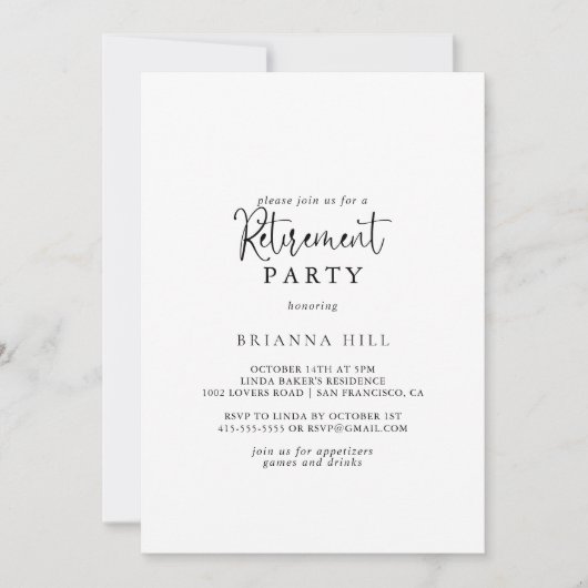 Kalligrafie Elegantes Script-PensionierungsParty Einladung (Vorderseite)