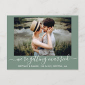 Kalligrafie Erheiraten Save the Date grün Postkarte (Vorderseite)