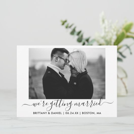 Kalligrafie Erlangung eines Schwarz-Weiß-Fotos Save The Date (Stehend Vorderseite)