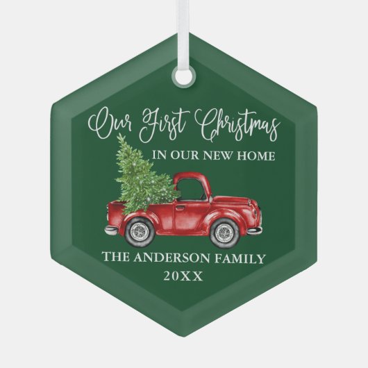 Kalligrafie Erste Weihnachtsfeier New Zuhause Truc Ornament Aus Glas (Vorderseite)