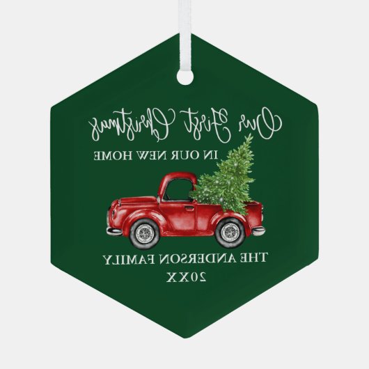 Kalligrafie Erste Weihnachtsfeier New Zuhause Truc Ornament Aus Glas (Rückseite)