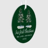 Kalligrafie Erste Weihnachtswasserfarbe Zwei Pinie Ornament (Vorderseite)