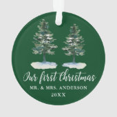 Kalligrafie Erste Weihnachtswasserfarbe Zwei Pinie Ornament (Rückseite)