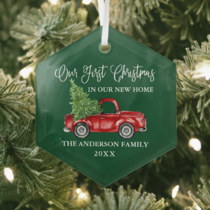 Kalligrafie Erstes Weihnachten Neues Zuhause LKW G Ornament Aus Glas