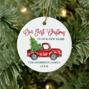Kalligrafie Erstes Weihnachten Neues Zuhause Rotes Keramik Ornament