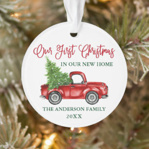 Kalligrafie Erstes Weihnachten Neues Zuhause Rotes Ornament