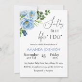 Kalligrafie Etwas Blue Floral Brautparty Einladung (Vorderseite)