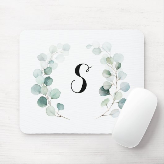 Kalligrafie Eucalyptus Foliage Monogram Einfach Mousepad (Mit Mouse)
