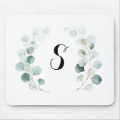 Kalligrafie Eucalyptus Foliage Monogram Einfach Mousepad (Vorne)