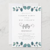 Kalligrafie Eucalyptus Garden Party Geburtstag Einladung (Vorderseite)