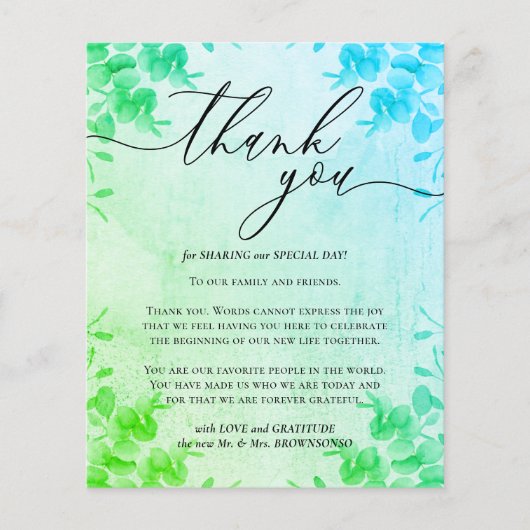 Kalligrafie Eucalyptus - grünes Budget Danke Flyer (Vorne)