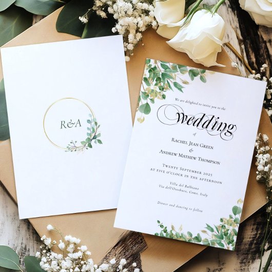 Kalligrafie Eukalyptus Gold Monogram Wedding