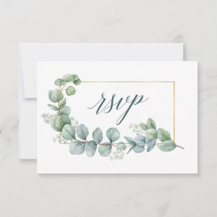 Kalligrafie Eukalyptus Green Wedding Gold Frame RSVP Karte