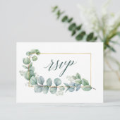Kalligrafie Eukalyptus Green Wedding Gold Frame RSVP Karte (Stehend Vorderseite)