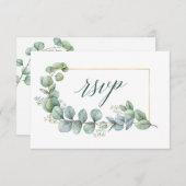 Kalligrafie Eukalyptus Green Wedding Gold Frame RSVP Karte (Vorne/Hinten)