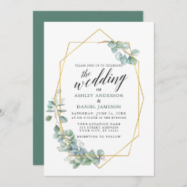 Kalligrafie Eukalyptus Greenery Gold Frame Wedding Einladung