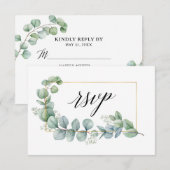 Kalligrafie Eukalyptus Greenery Gold Frame Wedding RSVP Karte (Vorne/Hinten)