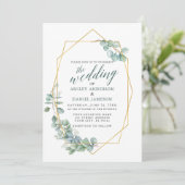 Kalligrafie Eukalyptus Greenery Wedding Gold Frame Einladung (Stehend Vorderseite)