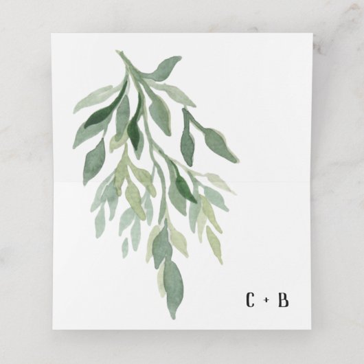 Kalligrafie Eukalyptus Wedding Meal Choice Platzkarte (Innenseite Aufgefaltet)