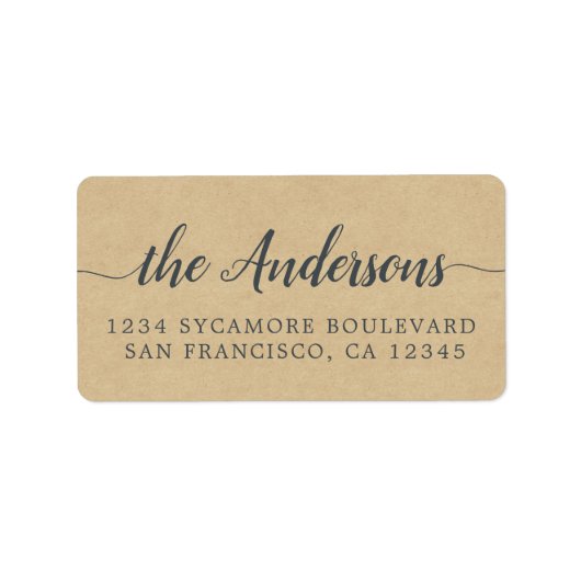 Kalligrafie Familienname Kraft Paper Rücksendeadre Adressaufkleber (Vorne)