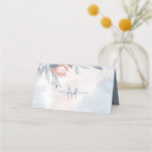 Kalligrafie Floral Monogramm Dusty Blue ID771 Platzkarte (Rückseite)