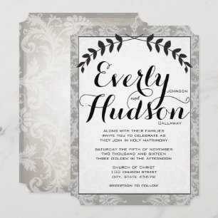 Kalligrafie-Girlande Damast Braun Papier Hochzeit Einladung