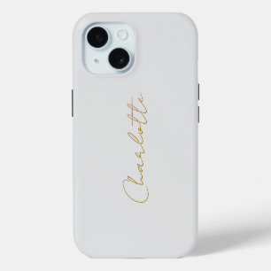 Kalligrafie Goldfarbe Grau Benutzerdefiniert Persö iPhone 15 Hülle