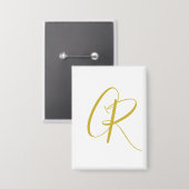 Kalligrafie Goldfarbene Monogramm Moderne Minimali Button (Vorderseite/Rückseite)