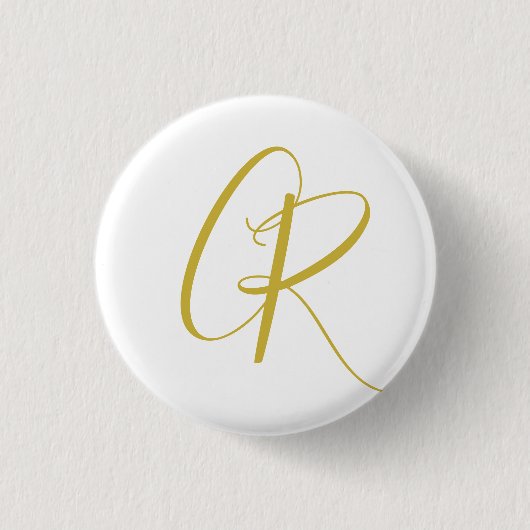 Kalligrafie Goldfarbene Monogramm Moderne Minimali Button (Vorderseite)