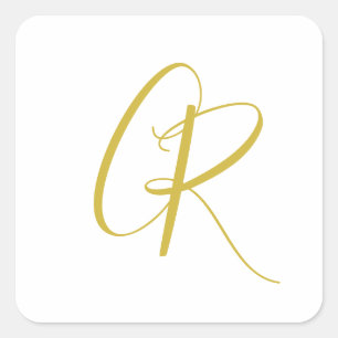 Kalligrafie Goldfarbene Monogramm Moderne Minimali Quadratischer Aufkleber