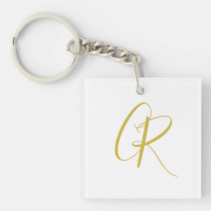 Kalligrafie Goldfarbene Monogramm Moderne Minimali Schlüsselanhänger