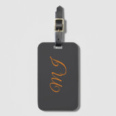 Kalligrafie grau orange Monogramm Name Anfangsbuch Gepäckanhänger (Vorderseite Vertikal)