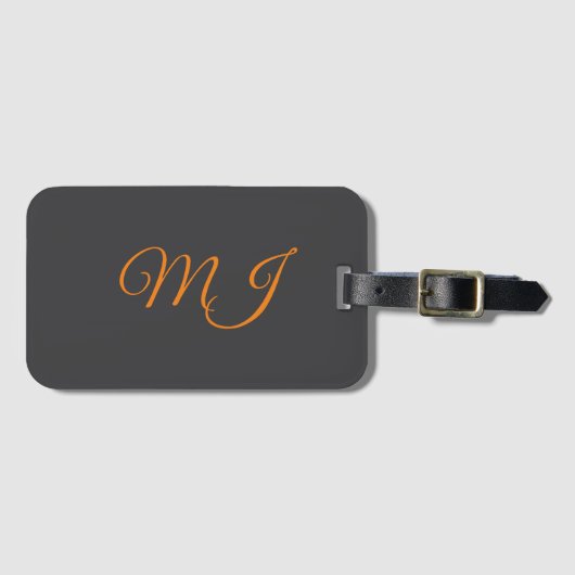 Kalligrafie grau orange Monogramm Name Anfangsbuch Gepäckanhänger (Vorderseite (Horizontal))